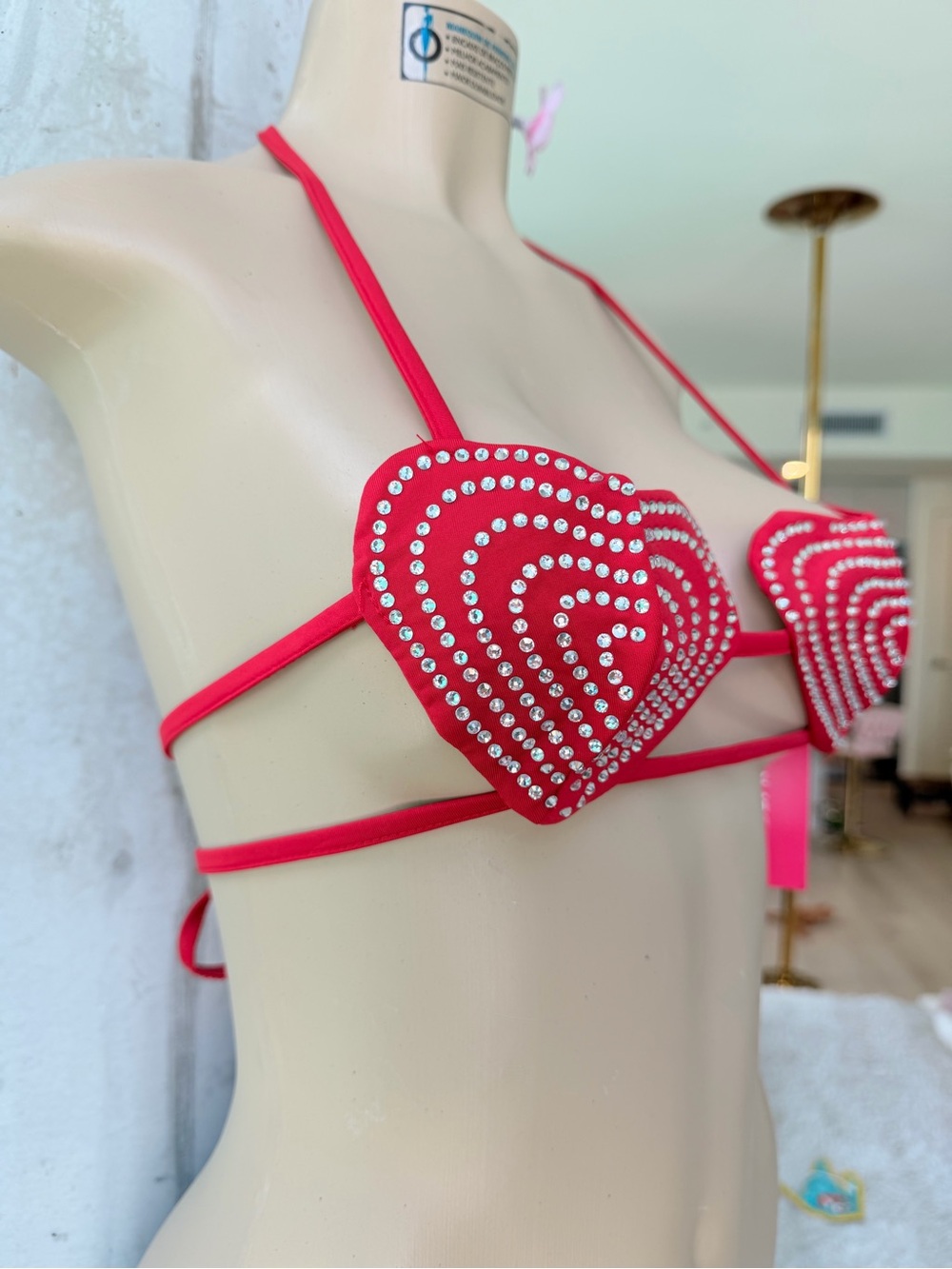 NWT Icon Red Rhinestone Heart Halter Bra Festival Rave Valentines Wear Size XS